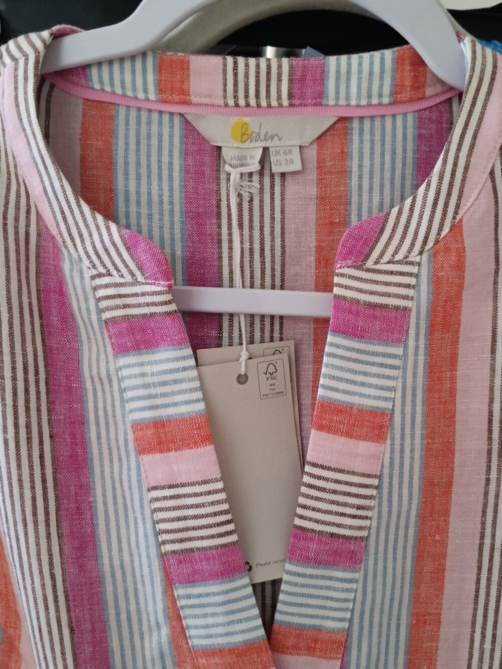 NWT Boden Women's 100% Linen Striped Multi-Color Spring-Summer Dress Size 2R - Picture 4 of 8